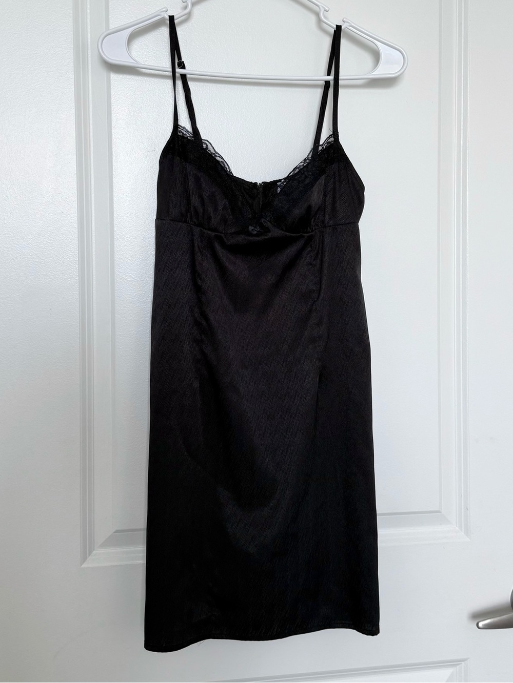 Princess Polly Black Lace-Trim Satin Slip Dress